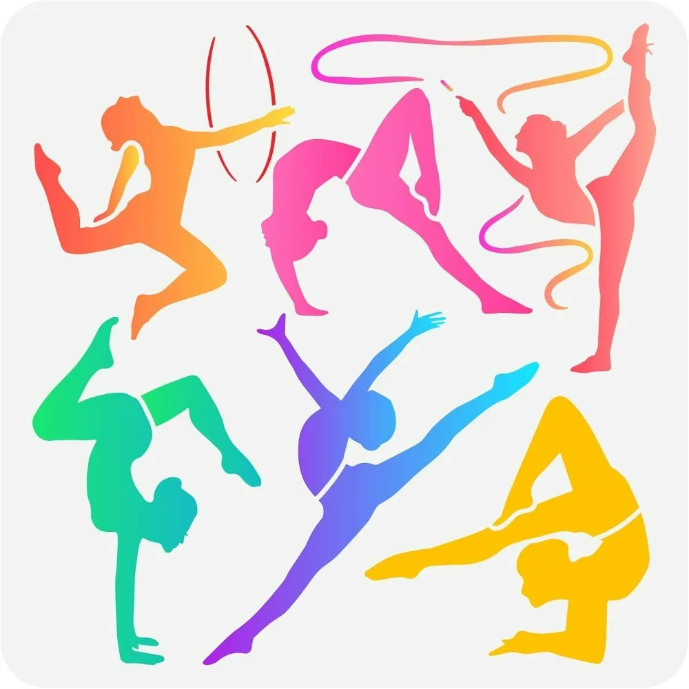 Gymnastics Painting Stencil 11.8x11.8 inch Plastic PET Painting Stencil 6 Styles Women Gymnastics Template Sports Stencil