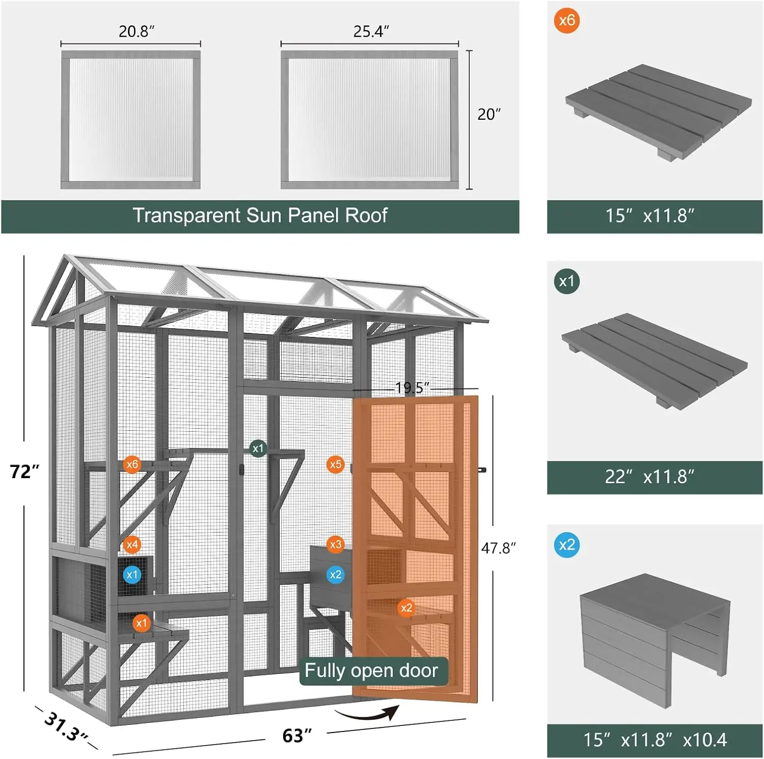 Catio Outdoor Cat Enclosure, Large Cat House for Mulitiple Cats Walk in Cat Cage with Waterproof Cover and Sunshine Panel Roof image 6