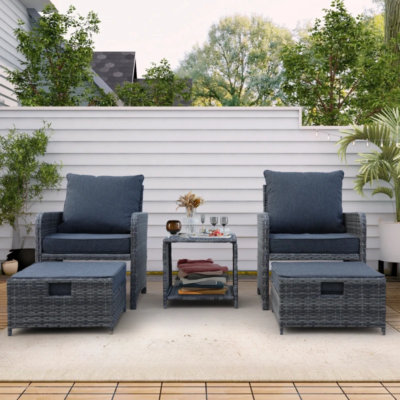 

5 Pieces Wicker Set Outdoor Patio Chairs Ottomans Furniture With Coffetable For Poolside Garden Balcony
