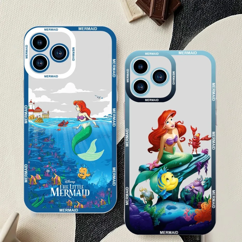 MINISO Disney The Little Mermaid Phone Case For iPhone 11 12 Mini 13 14 15Pro Max Transparent Shell