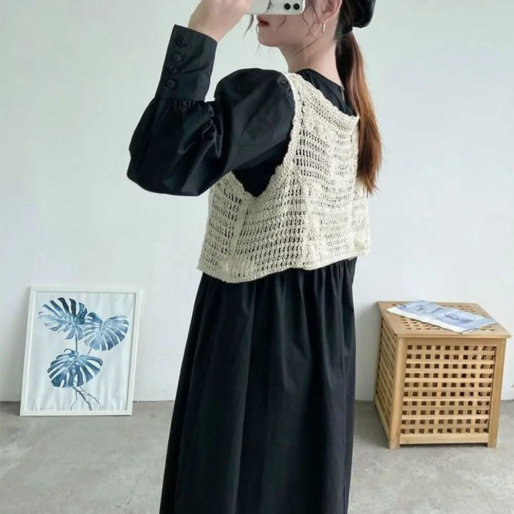 

Vintage Hollow Out Vest Crochet Crop Tank Tops Sleeveless Fabric Knitted Casual Tops Beach Chic Short Scarves Women