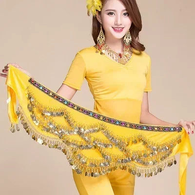 Costume de danse du ventre pour femmes, écharpe de hanche, accessoires, ceinture, jupe, pièces de monnaie, écharpe en soie, chaîne de taille, vêtements de danse en cristal pour adultes