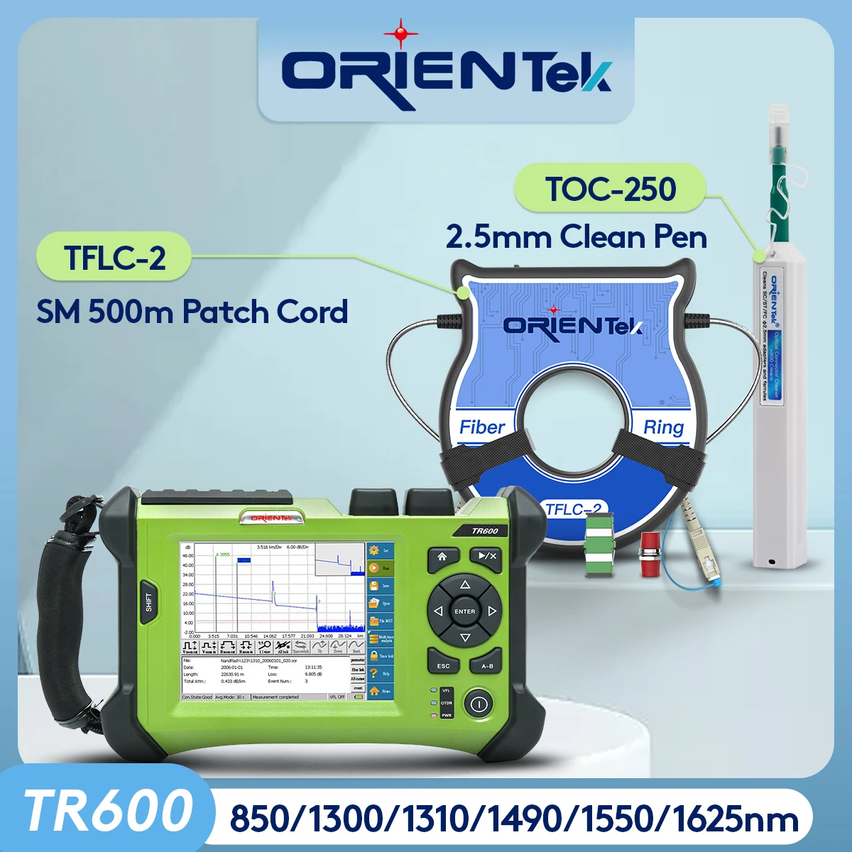 Orientek TR600 OTDR 850/1300/1310/1550/1490/1625nm, Active Fiber OTDR Tester, 1490 PON 1625 PON OTDR Pass Splitters, OTDR 128km