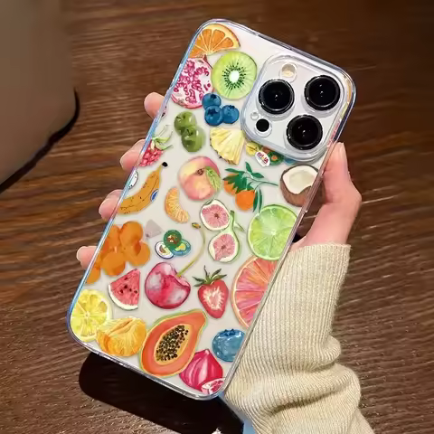 Funny Summer Fruit Pattern Phone Case for iPhone 16 15 14 13 12 11 Pro Max Mini X XS XR 7 8 Plus SE4 16E Soft Transparent Cover