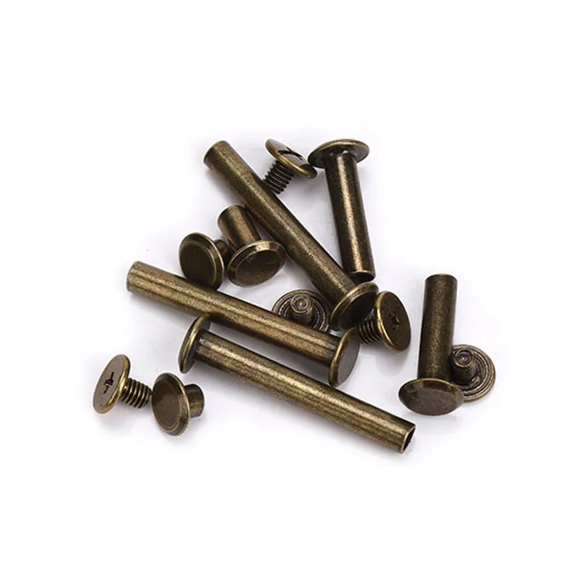 10pcs Metal Bronze Binding Chicago Screws Nails Long Studs Rivets Leather Craft Hardware Accessories Rod length 4~95mm