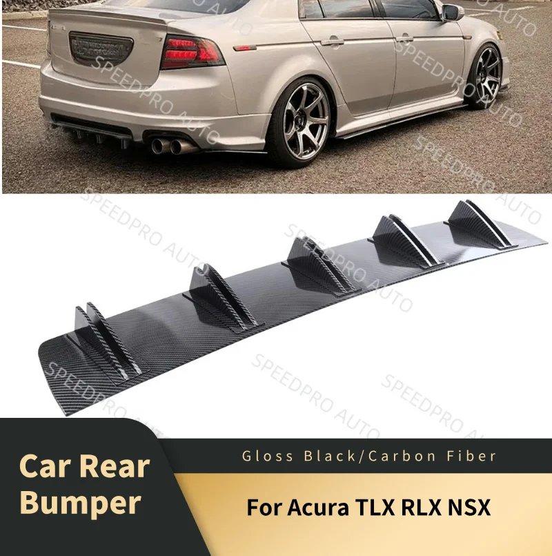 

Rear Diffuser 5 Fins Shark Bumper Splitter Spoiler Lip For Acura TLX RLX NSX Car Body Kit Accessories Carbon Fiber Black