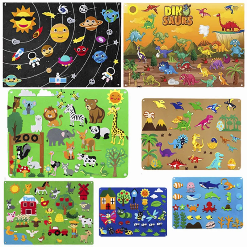 Farm Animals Felt Story Board Farmhouse Storybook Wall Hanging Decor Montessori Early Learning Interactive Puzzle Toys Kids Gift