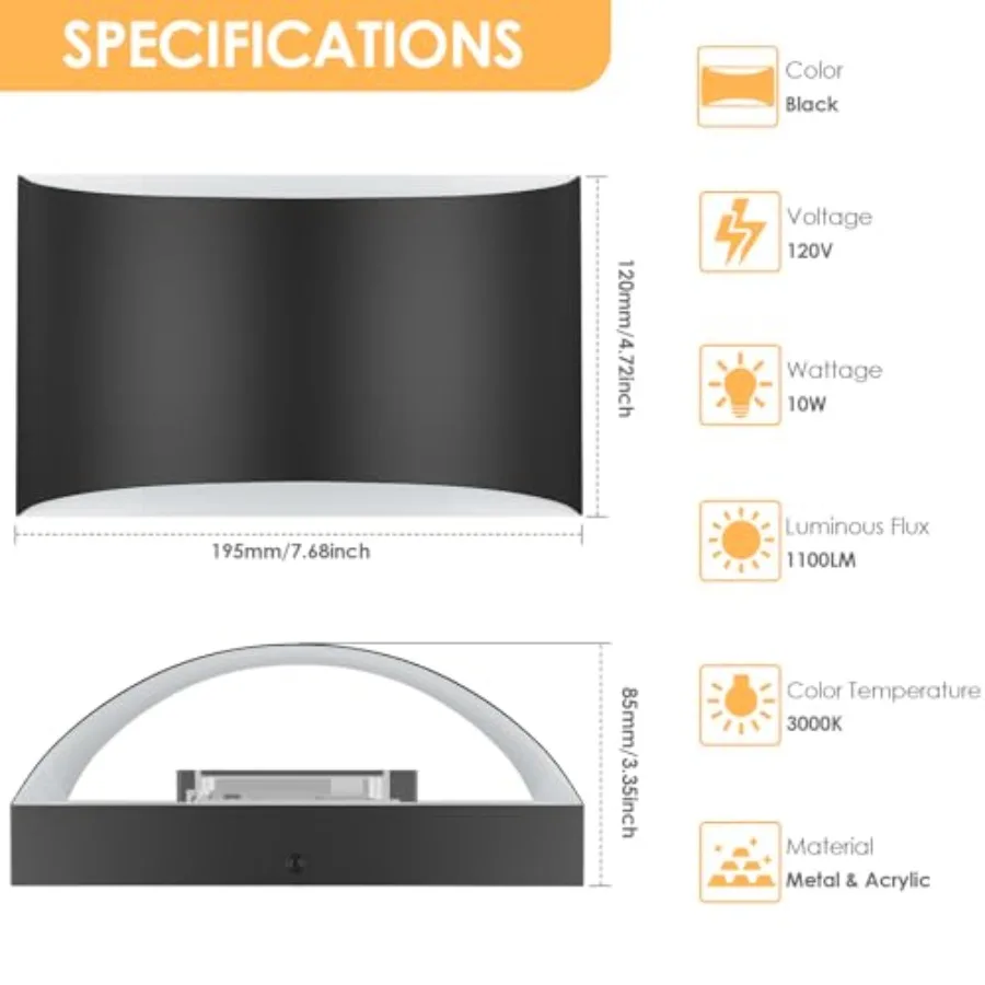 Modern LED Wall Sconces 3000K Warm Hardwired Wall Lights Set of 2 10W Up and Down Wall Mount Light Matte Indoor Sconces Wall Li