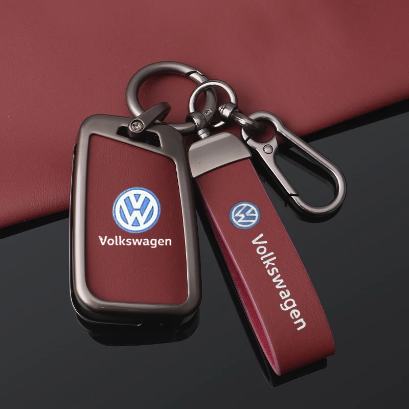 

Classic Red Leather Car Remote Key Case Fob Cover Holder Shell for VW Volkswagen Golf 7 MK7 Tiguan MK2 T-roc T-cross Accessories