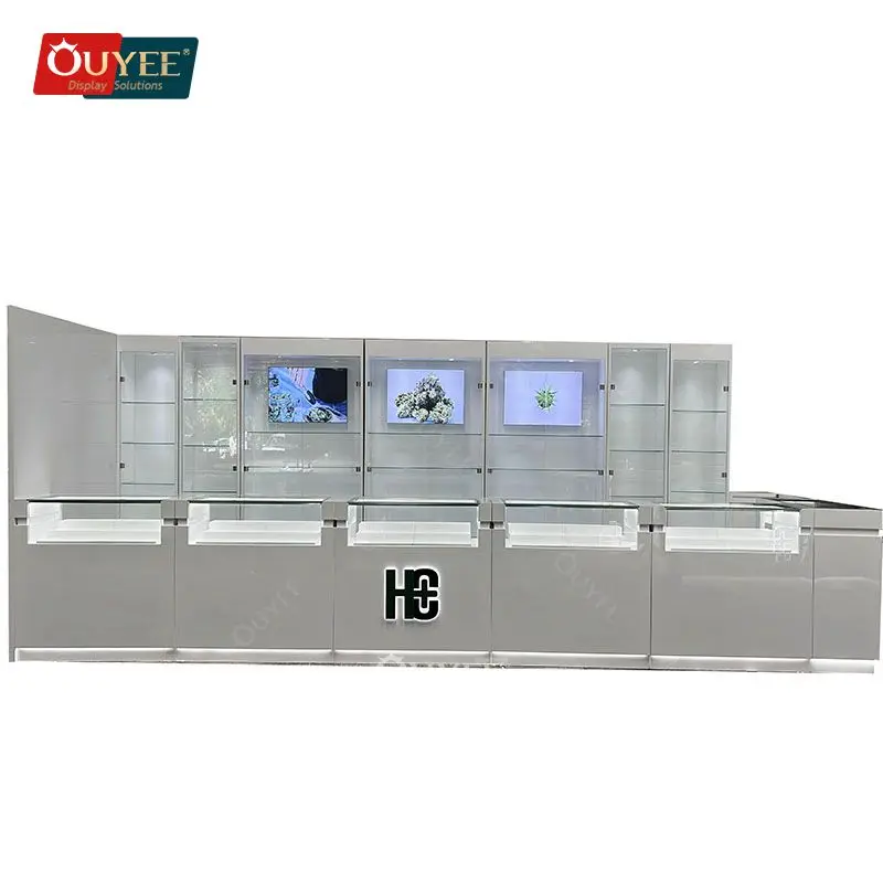 Armário De Madeira Personalizado Para Loja LED Display, Counter Glass, Dispensário Display Table, Smoke Shop