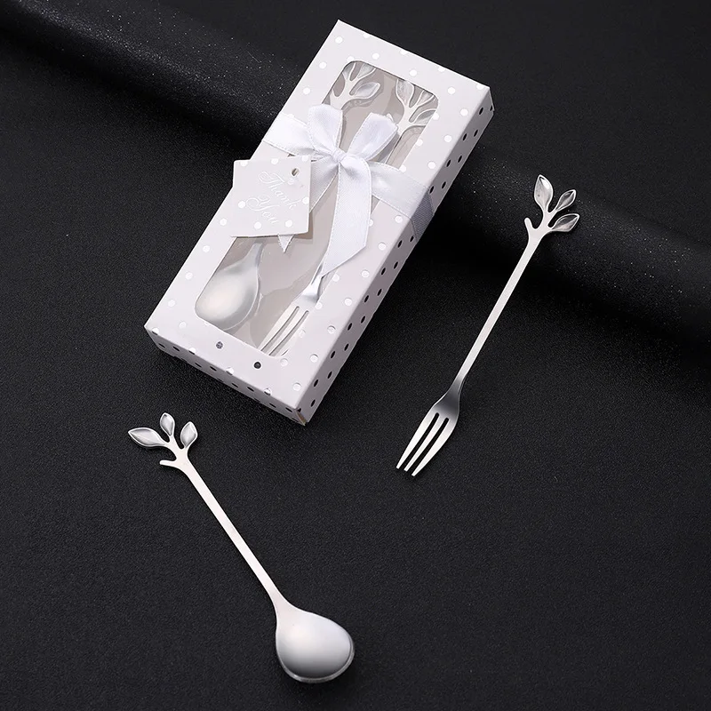 Free Shipping 30sets/lot wedding gift and giveaways Fork and Coffee Spoon Chrome gift favors set