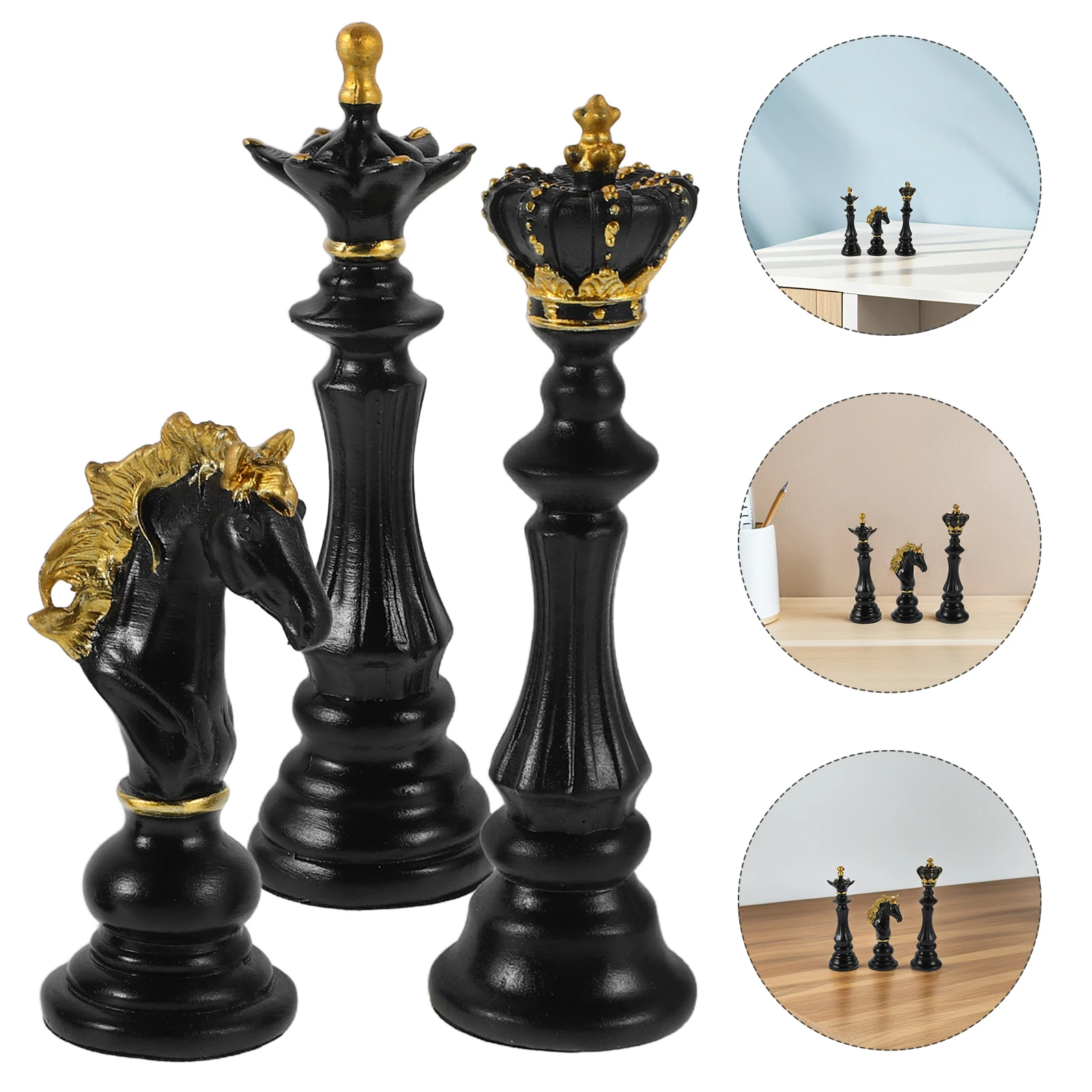 

3 Pcs Simulated Chess Home Decor Statues Table Cabinet Arrangement Checkerboard Games Resin Durable Artistic Realistic