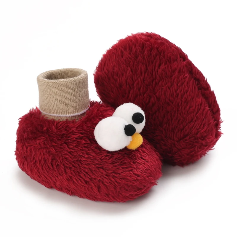 Sepatu bot katun untuk bayi, sepatu bot musim dingin imut kartun mata besar, sepatu bot salju lembut dan nyaman kasual untuk bayi