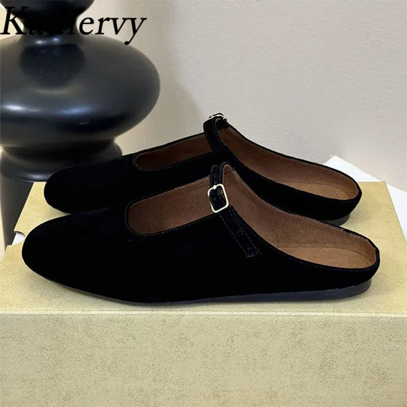 

Новые женские шлепанцы из замши с круглым носком, на ремешке с пряжкой, удобные полузакрытые тапочки