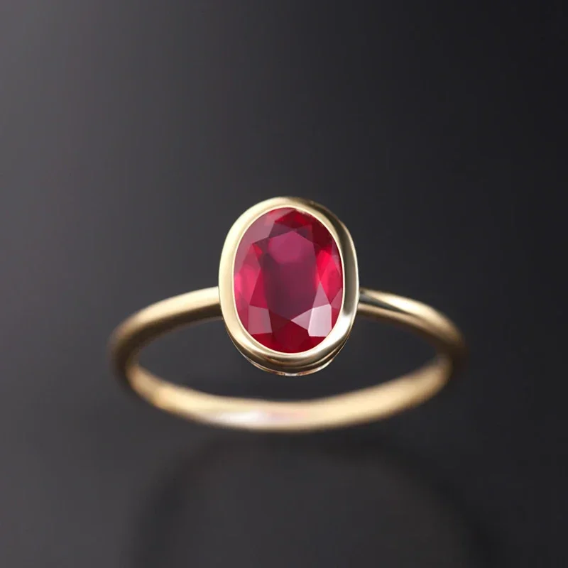 Classic Oval Ruby Rings For Women Elegant Light Luxury Simple Opening Adjustable Wedding Engagement Silver Jewelry Gift