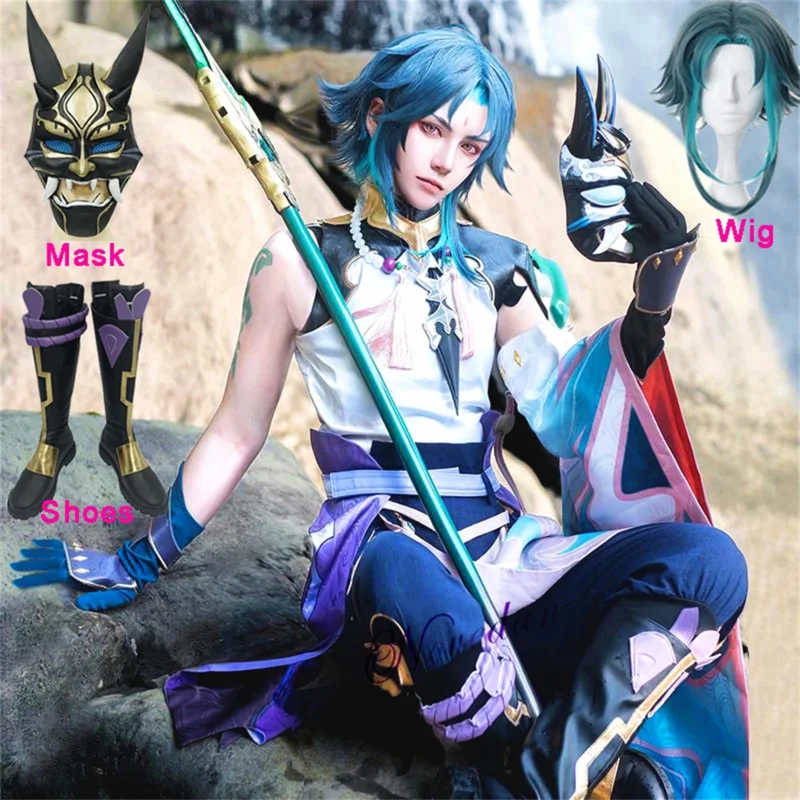 Anime Cosplay Genshin Impact Xiao Cosplay Full Set Costume Wig Shoes Accessories Mask Halloween Party Costume For Male Female