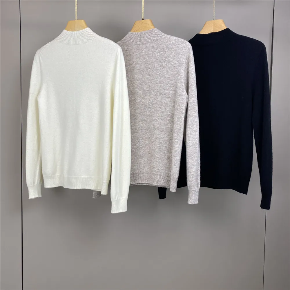 الخريف والشتاء المرأة الجديدة شبه عالية الرقبة بلون الصوف الكشمير محبوك المألوف عارضة السترة #6