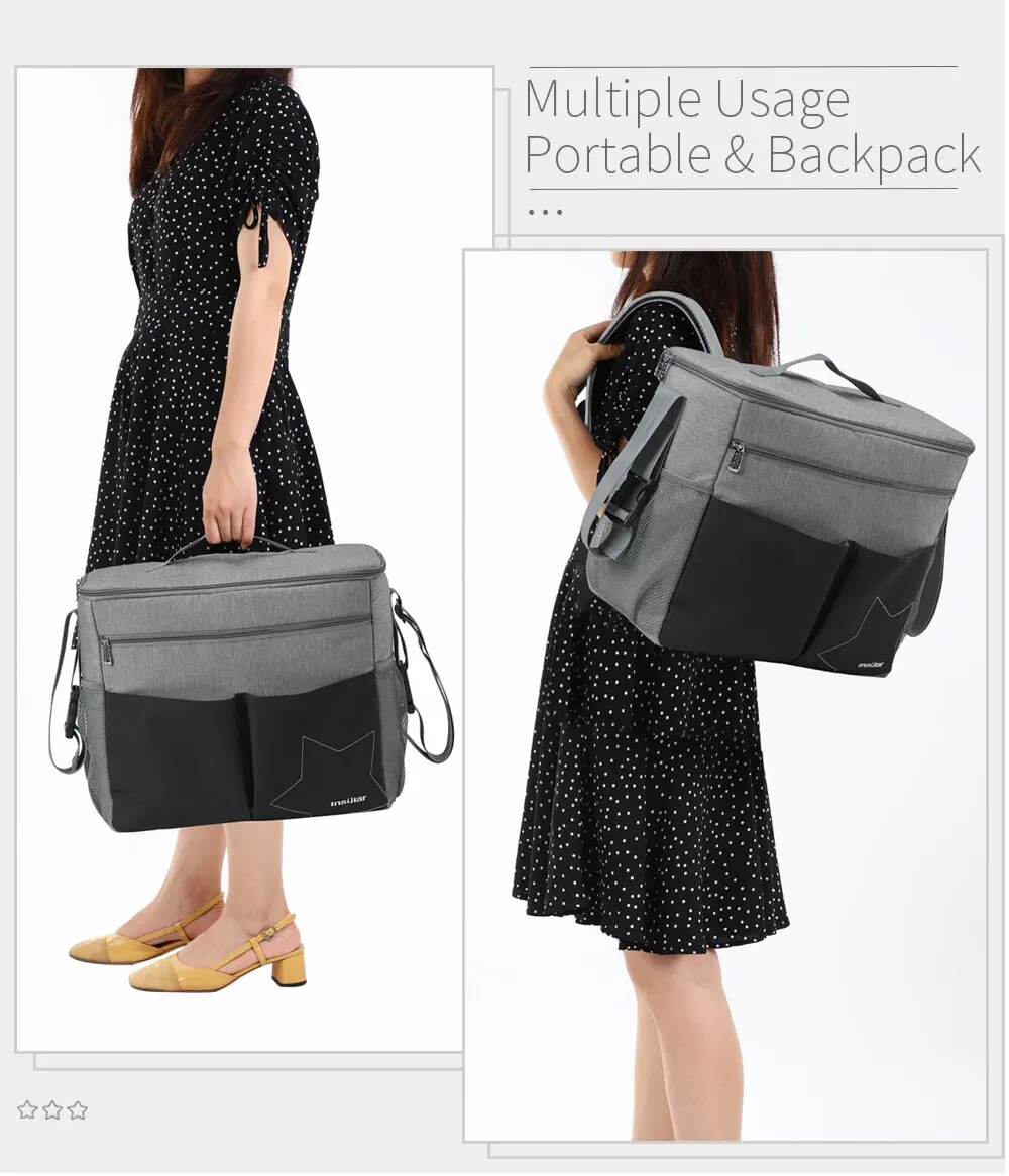 Bolsa de pañales de bebé Insular de gran capacidad, bolsa de mamá de viaje al aire libre para cochecito, bolsa de lactancia aislante, bolsa de pañales sólida de poliéster