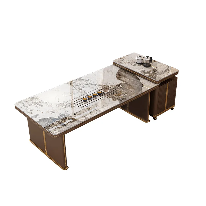 

Light luxury rock slab tea table Modern simple large board Kung Fu tea table set Integrated office tea table and chair combinati