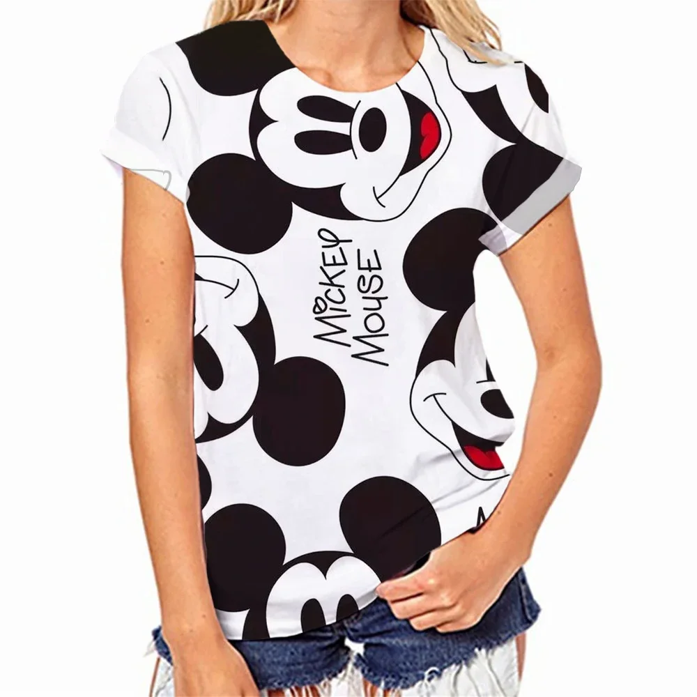 Summer Short Sleeve 2024 O Neck Casual Fashion Clothing Tops Disney Mickey Mouse Girls T-Shirt 100-6XL Kawaii 3-14 Streetwear