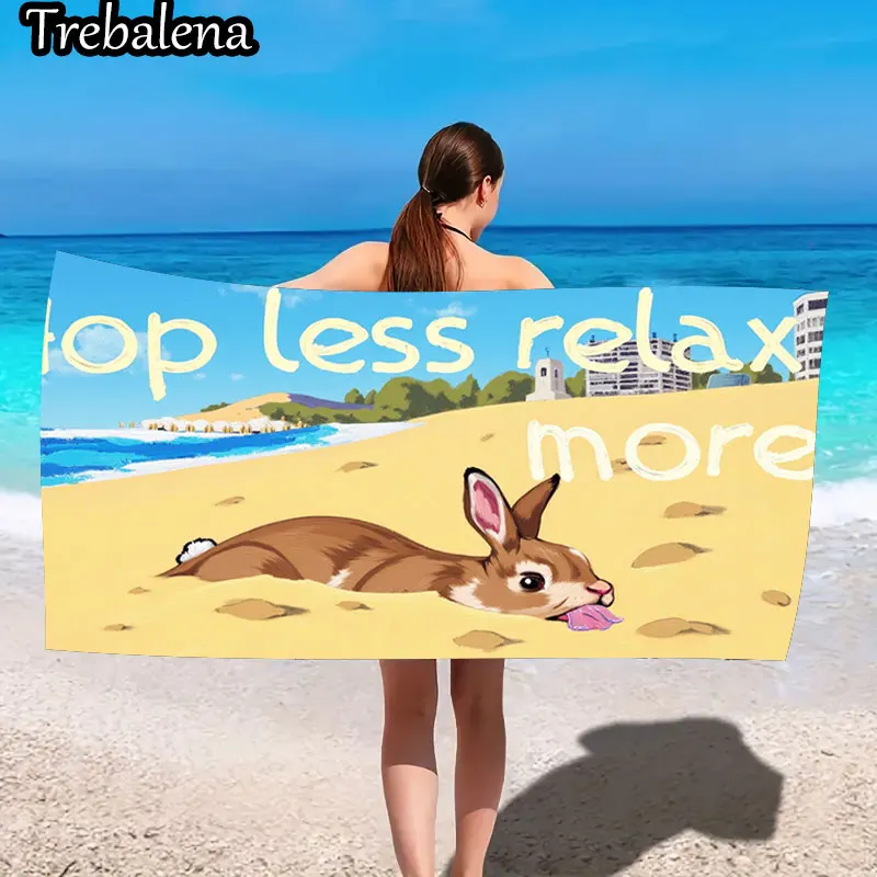 

30*60inch Ultra-Soft Beach Towel with Beach Bunny Relax More Fun Summer Towel