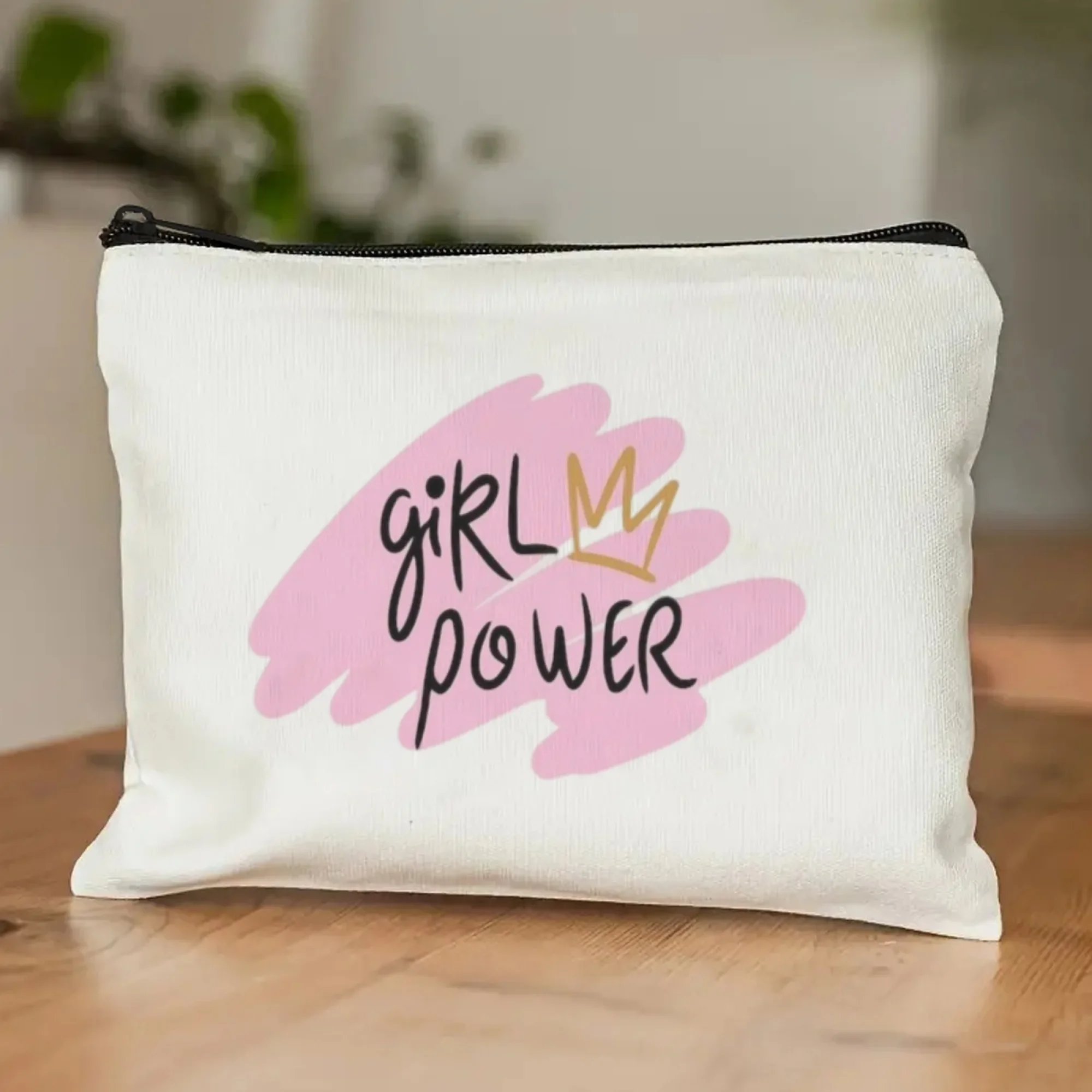 

Chic "girl Power" Canvas Pouch,Crown Feminist Makeup Bag,Stylish Toiletry Organizer for Trendy Women, Daily & Travel Use