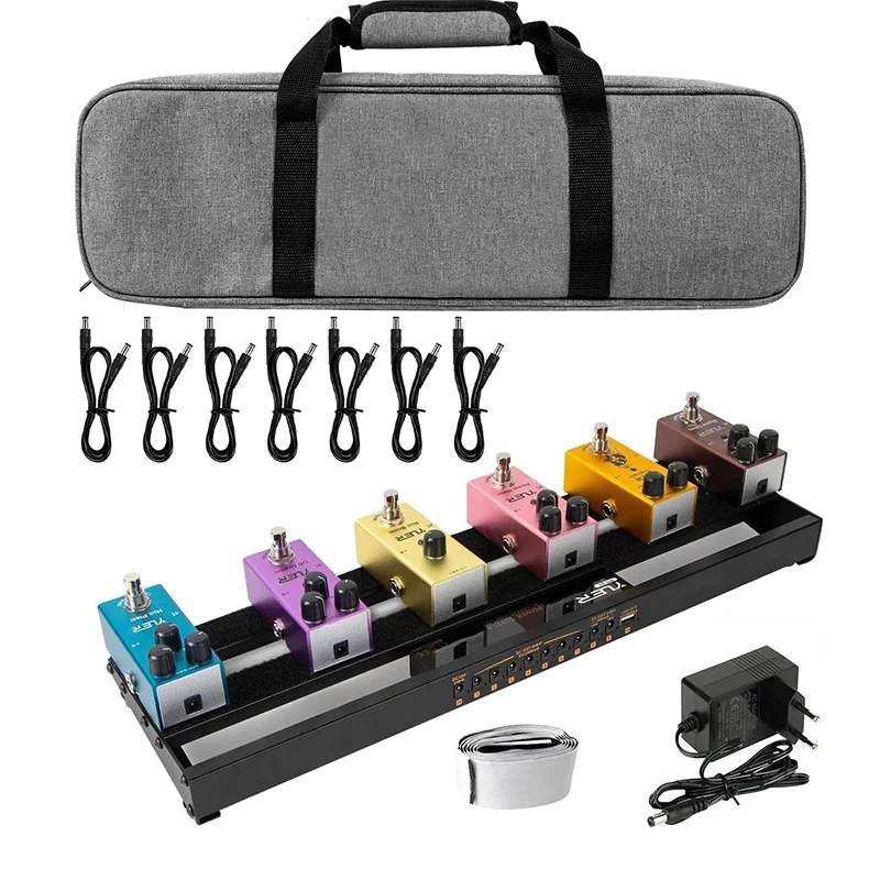 YUER Electric Guitar Pedal board,Built-in Power Supply Aluminium Alloy 1.8lb Lightweight guitar Effect Pedals,with Bag, Cable
