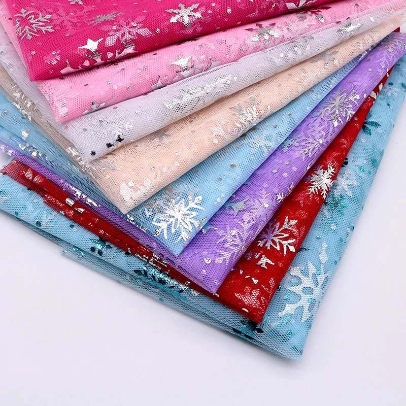 150*100cm Snowflake Tulle Rainbow Silver Snow Star DIY Handmade Fabric for Baby Dress Wedding Birthday Bouquet Supplies