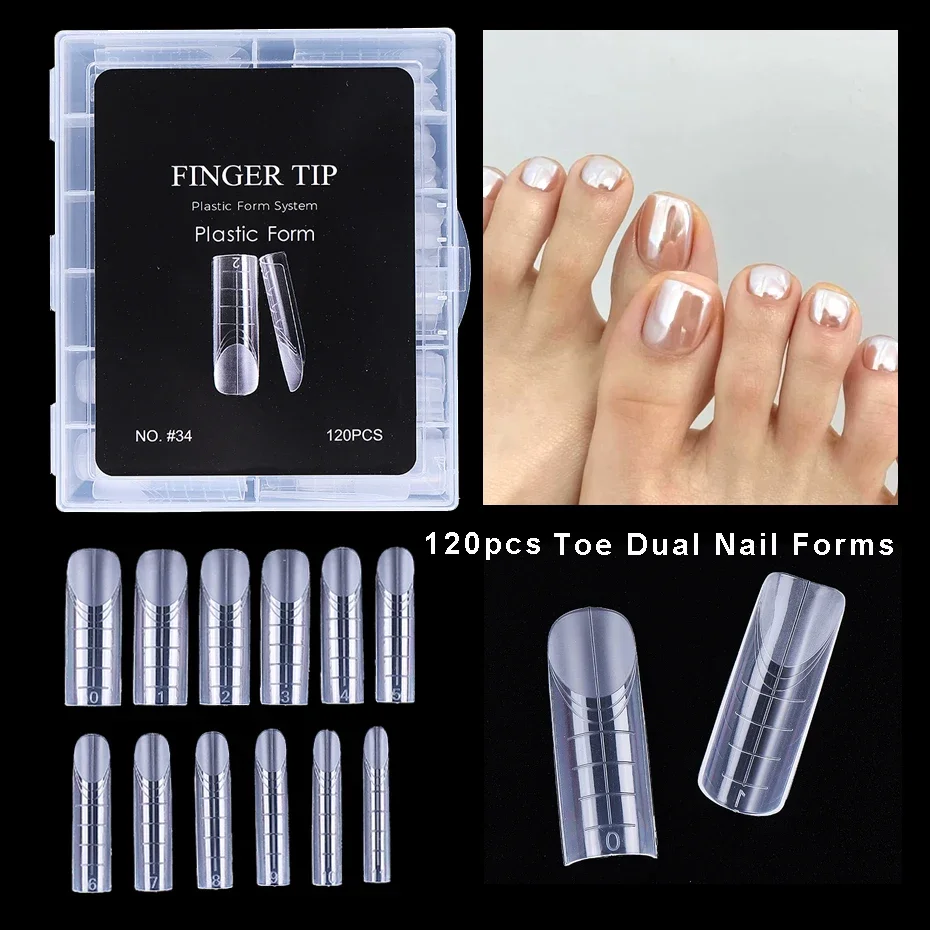 120pcs Toe Nail Dual Form False Tips Extension Molds Full Cover Building Gel Mold Tips Acrylic DIY Nail Decoration Upper Form