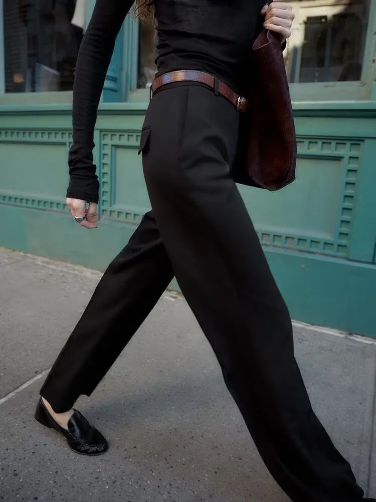 

2025 Winter New Sweet Ele Faion Casual Versatile Comfortable Belted Straight Leg Pants Women's Clothing Ethnic Stage Co...