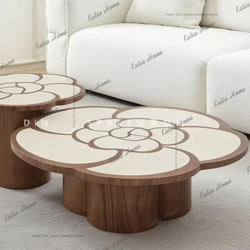 ld French Cream Style Petal Coffee Table Nordic Retro Living Room Black Solid Wood Coffee Table Home Furniture