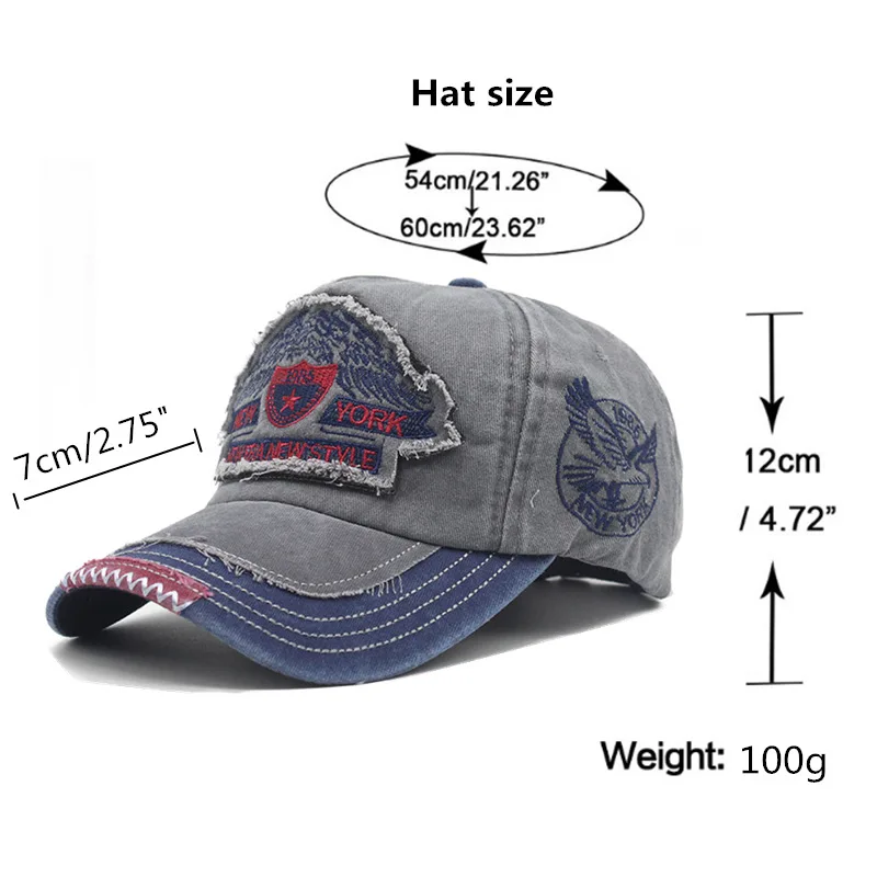 New York Embroidered Washed Denim Baseball Cap For Men Women Outdoor Adjustable Casual Sports Hat Hip Hop Streetwear Sun Hats