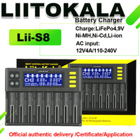 LiitoKala Lii-S8 LCD Universal Charger for 18650 26650 21700 26700 18350 AA AAA 9V Li-ion NiMH Li-FePO4 IMR Batteries 3.7V 1.2V
