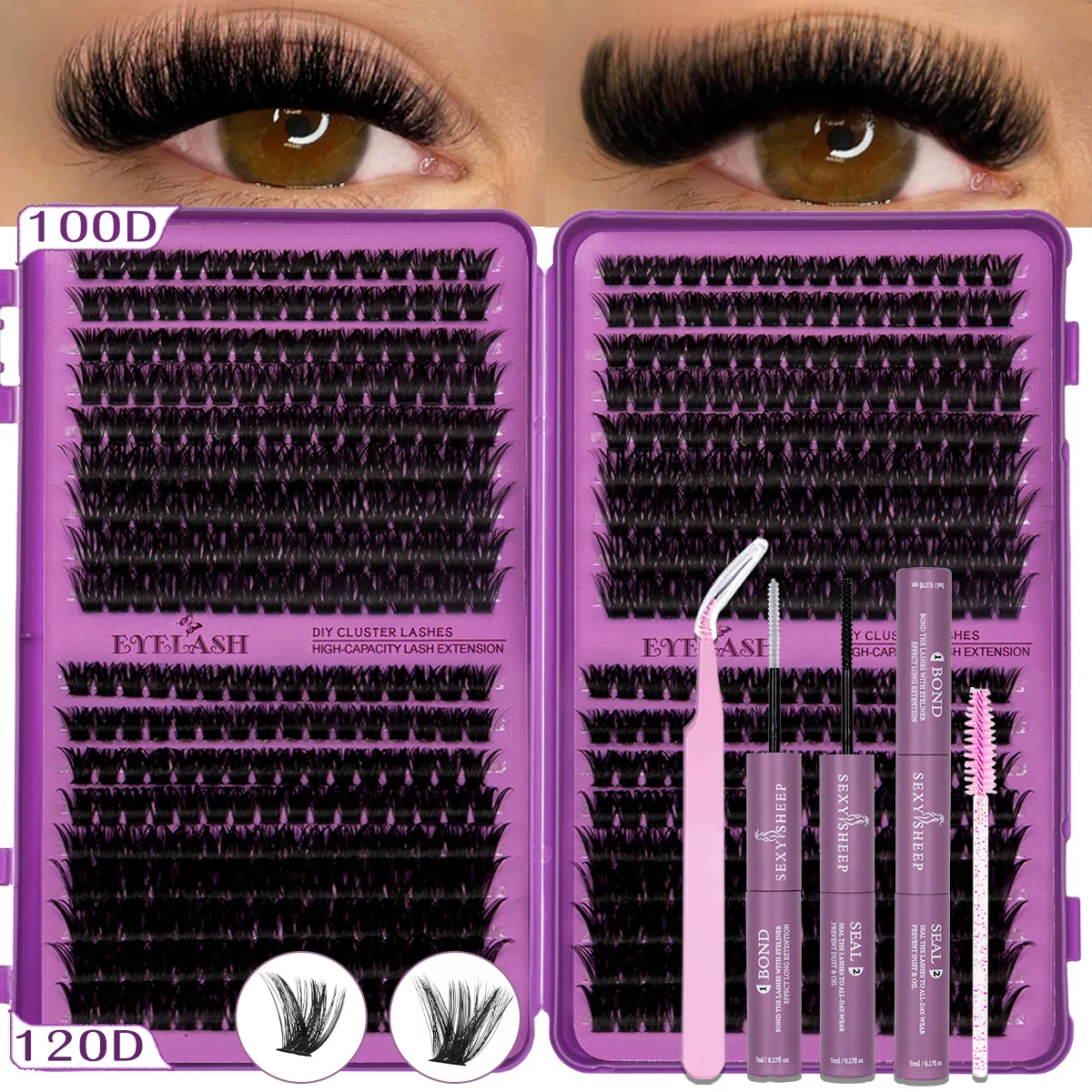 DIY Wimpernbüschel-Set Einzelwimpern-Kit Großes Set mit Kleber und Versiegelung Wimpernpinzette Wispy Lashes Kit Wiederverwendbar – Detail 8