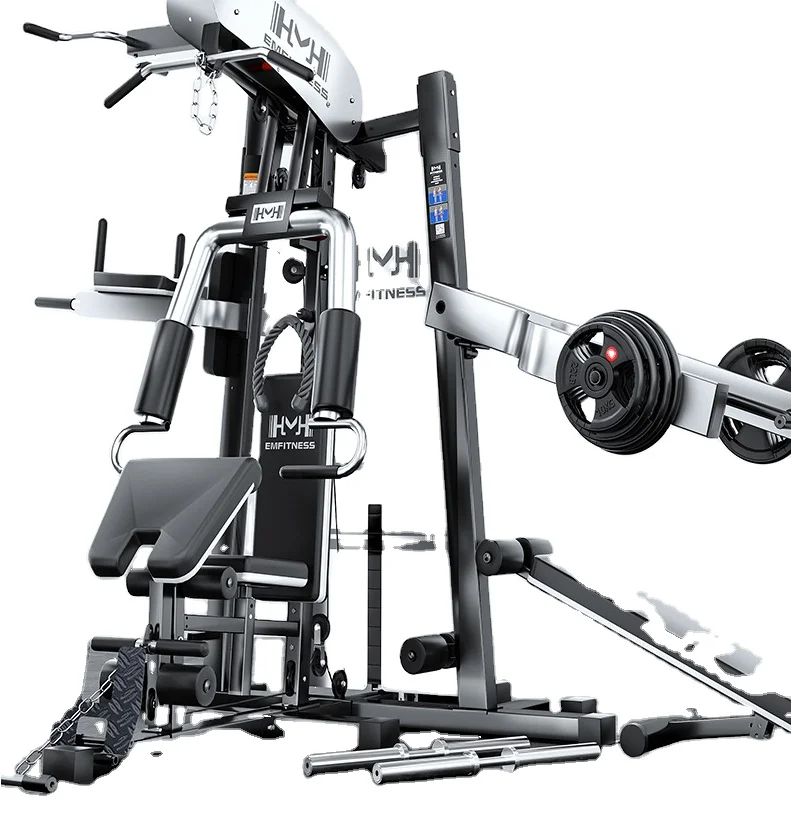 Home Three-person Station Integrated Trainer Smith Squat Frame Push Row Multi-function Sit-up Gantry Frame