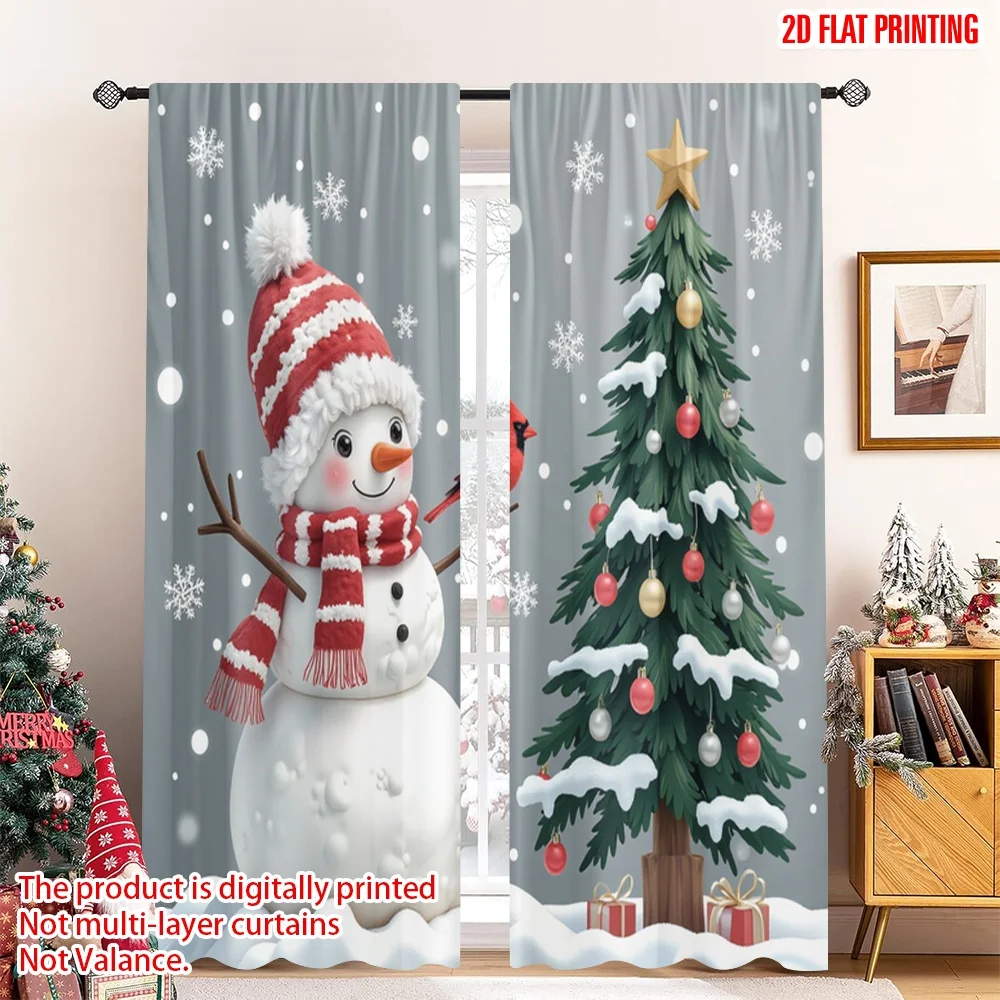 

2pcs 2D flat printing Merry Christmas Popular Drapes Christmas Tree Snowman Cardinal Polyester Without Electricity Birthday