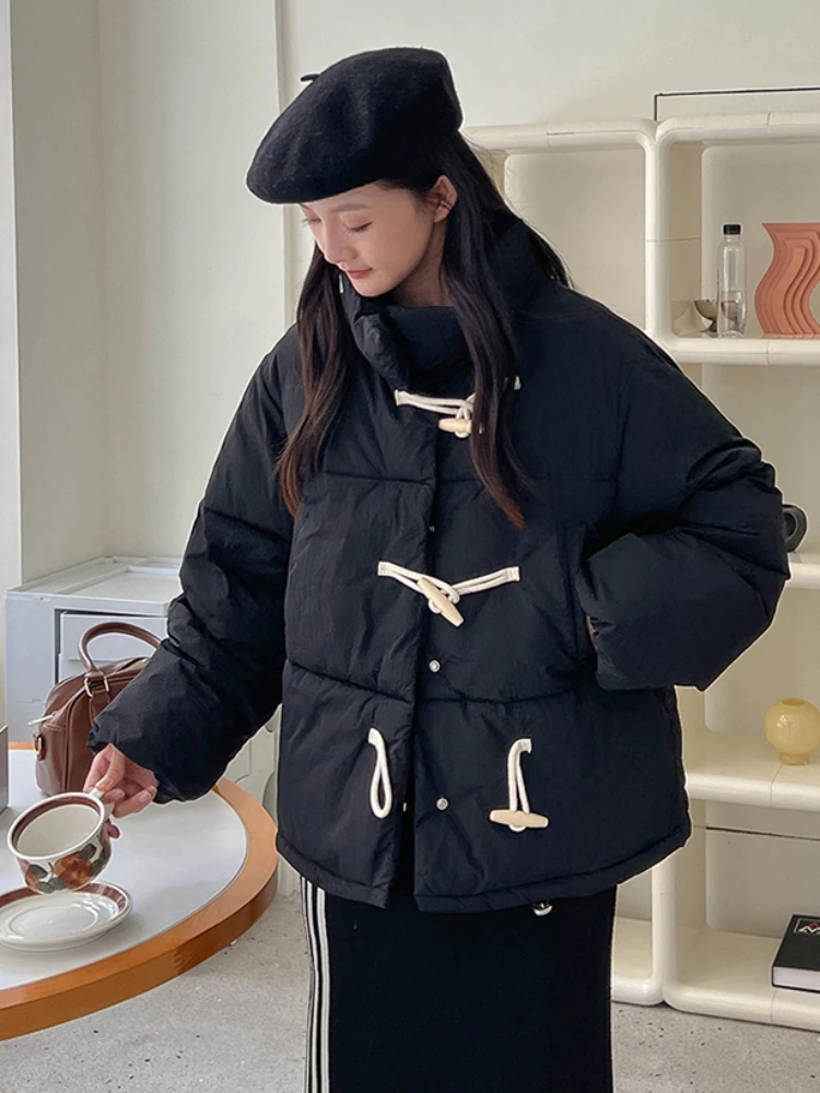 Parkas für Frauen schöne stilvolle All-Match koreanischen Stil Horn Knopf Streetwear warme vorherrschende Hipster Stehkragen einfachen Winter