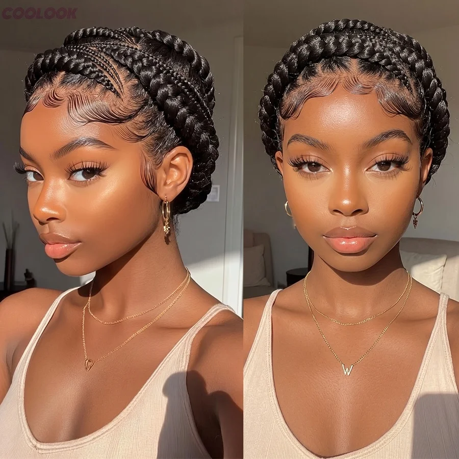 Neu eingetroffene Bantu-Flechtperücken, synthetische Vollspitzen-Cornrow-Box-Braids-Perücken, kleberlose, handgefertigte Low-Bun-Flechtperücken für Damen, 12 Zoll – Detail 4