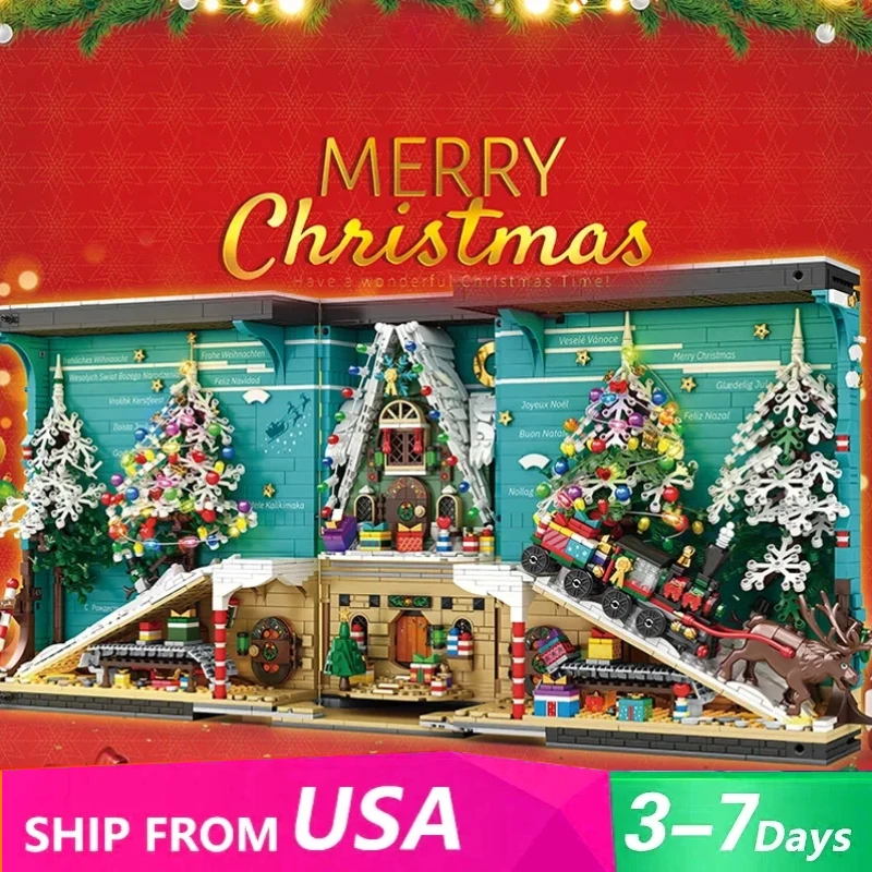 

3260PCS MOC Creative Merry Christmas Bookshelf Model Building Blocks Desktop Dekoration Puzzle Assembly Toys Kids Christmas Gift