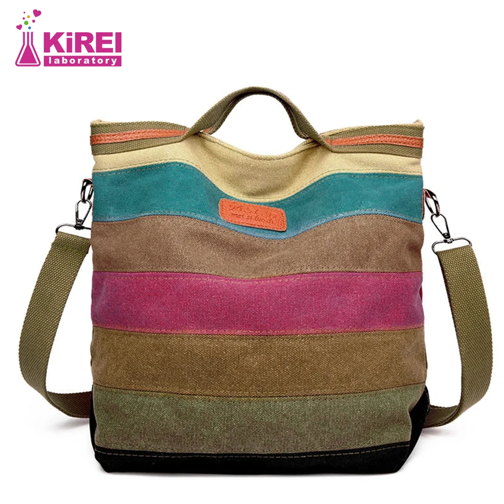 Fashion Female Shoulder Bag 2023 New Rainbow Stripes Patchwork Crossbody Bag Large Capacity Canvas Women's Handbags