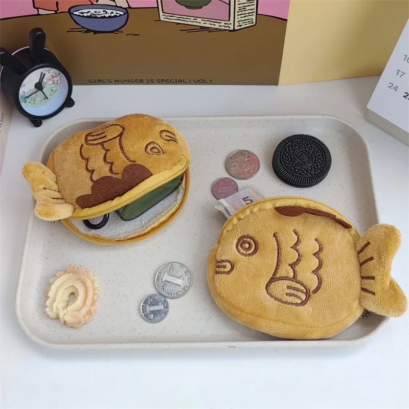 Japanese Snapper Fish Shape Plush Storage Bag Women Lipstick Bluetooth Headphone Data Cable Key Storage Bag Children Coin Purse