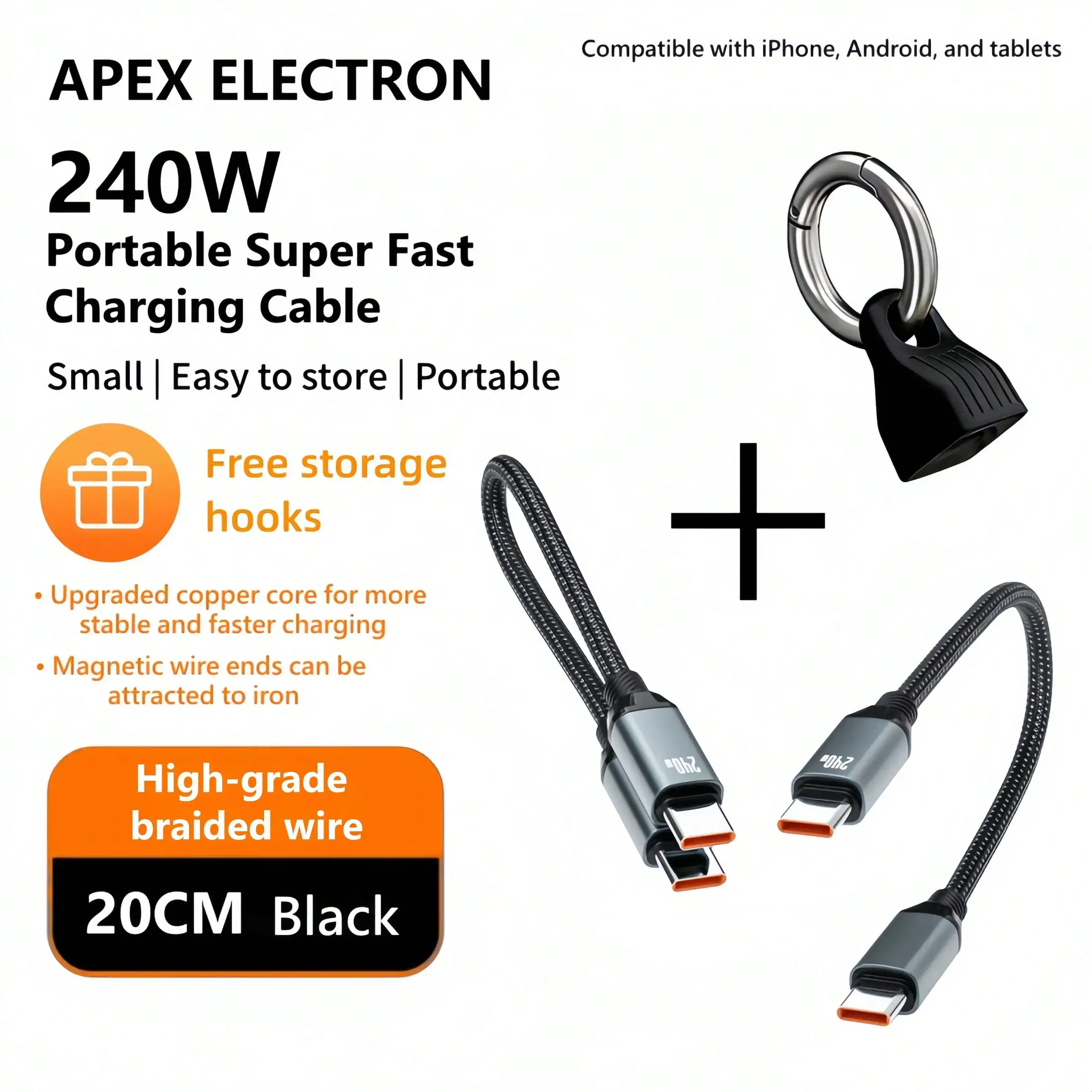 

Tangle-Free Magnetic Buckle Data Cable 240W Magnetic Ultra-Short Cable With Keychain, 7.87inch. Compatible With IPhone 15-17, Android, Tablets. Tidy Desk | Stylish Braided Cable | Portable Mother's Day Birthday