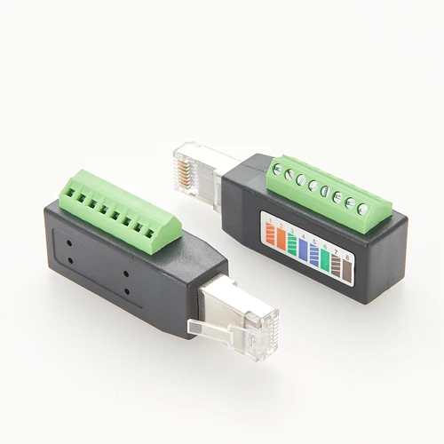 Imagen 2 del producto Conector de Terminal de tornillo RJ45, enchufe macho sin soldadura RJ45 a adaptador de bloque de terminales de 8 pines para Ethernet Cat5 /6/7 AV CCTV