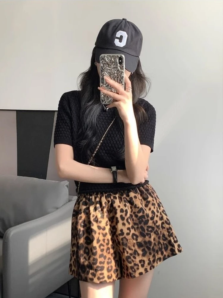 

Women's Leopard Print Summer Casual Wide Leg Pants Thin Lightweight Korean Style High Waist Relaxed Fit Slimming Flattering