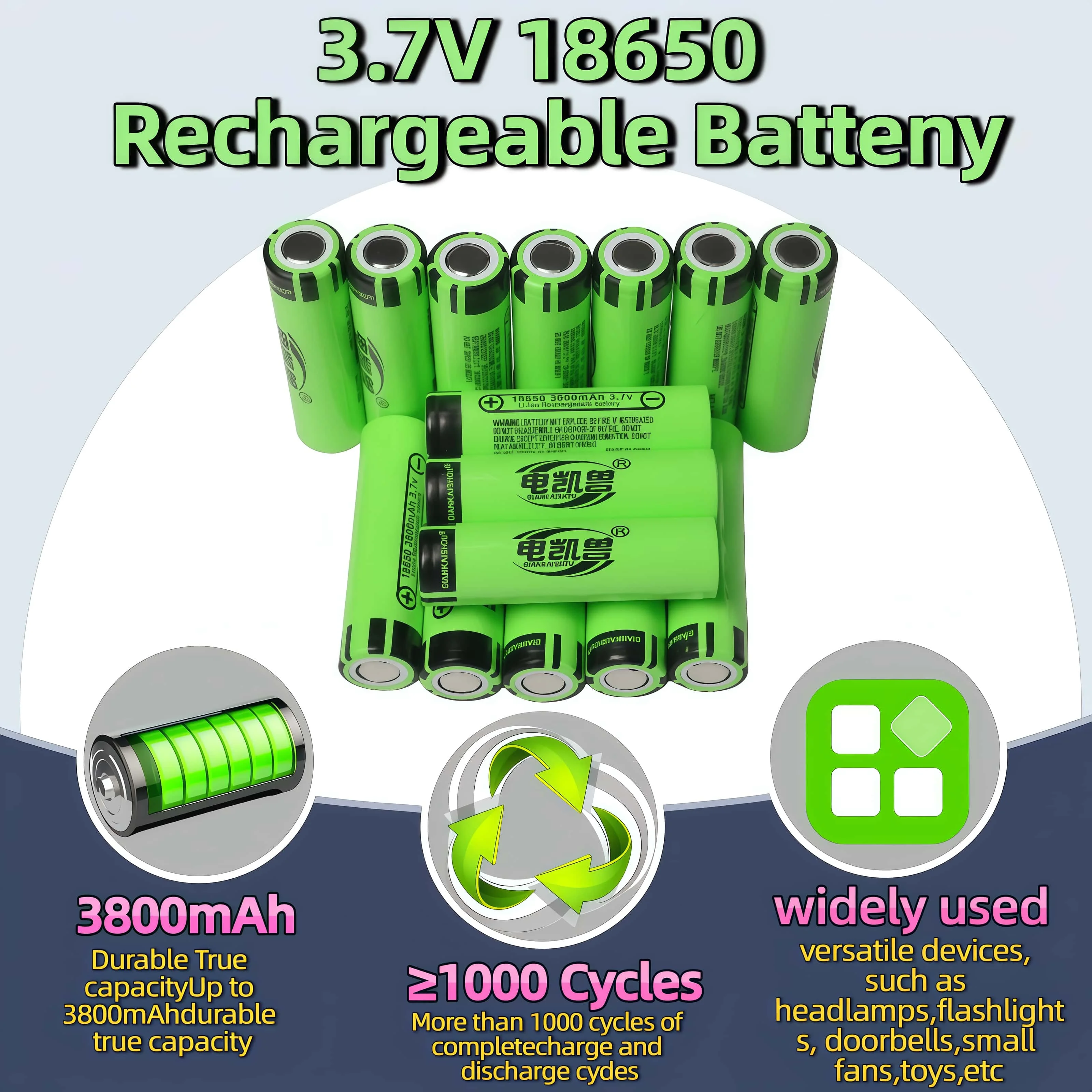 

brand new 1000 cycles 3.7V 18650 3800mAh 4-100pcs high-performance lithium-ion rechargeable battery electric tool flashlight