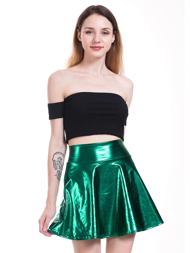 Сексуальная женская металлическая мини-плиссированная юбка, блестящая панк-вечеринка, уличная одежда, сценический костюм, однотонная юбка для выступлений, рейв-фестиваль, клубная одежда