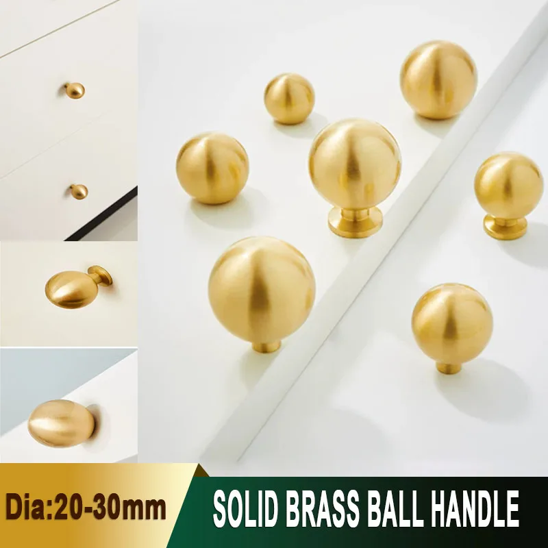 1/2/4/8Pcs Solid Brass Ball Cabinet Knobs Gold Round Drawer Knob Single Hole Furniture Pull Handle for Kitchen Cupboard Dresser