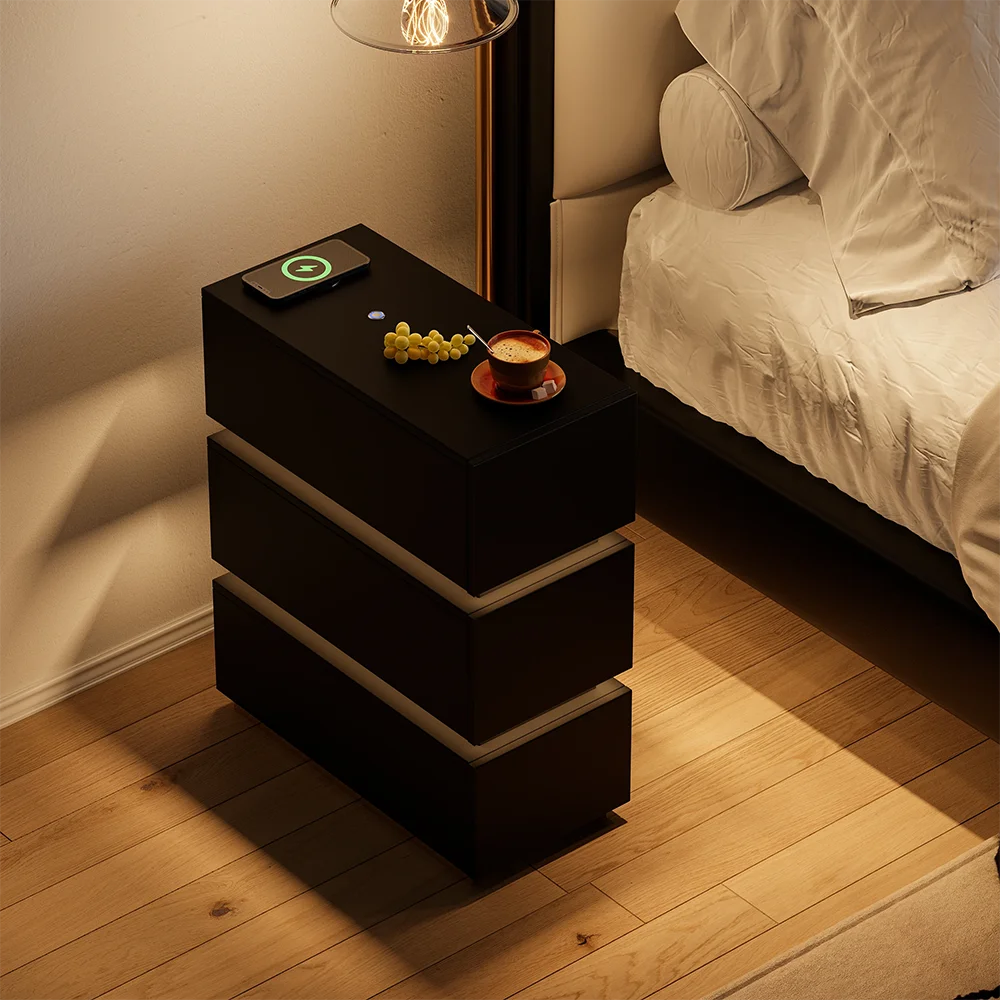 3-Drawer Storage Bedside Table LED Smart Nightstand with Light Drawer Storage Bedside Table - view 5