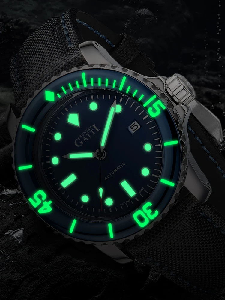 BONEST GATTI – montre automatique pour hommes, 44mm, mécanique, lunette rotative en saphir, C3 lumineux, étanche 20ATM