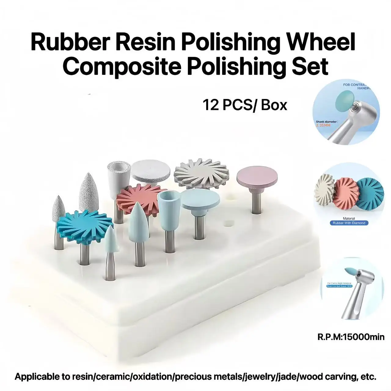 

12Pcs/Box Rubber Resin Polishing Wheel Kit Spiral Grinding Buffing Tools for Resin Craft Jewelry Metal Polishing